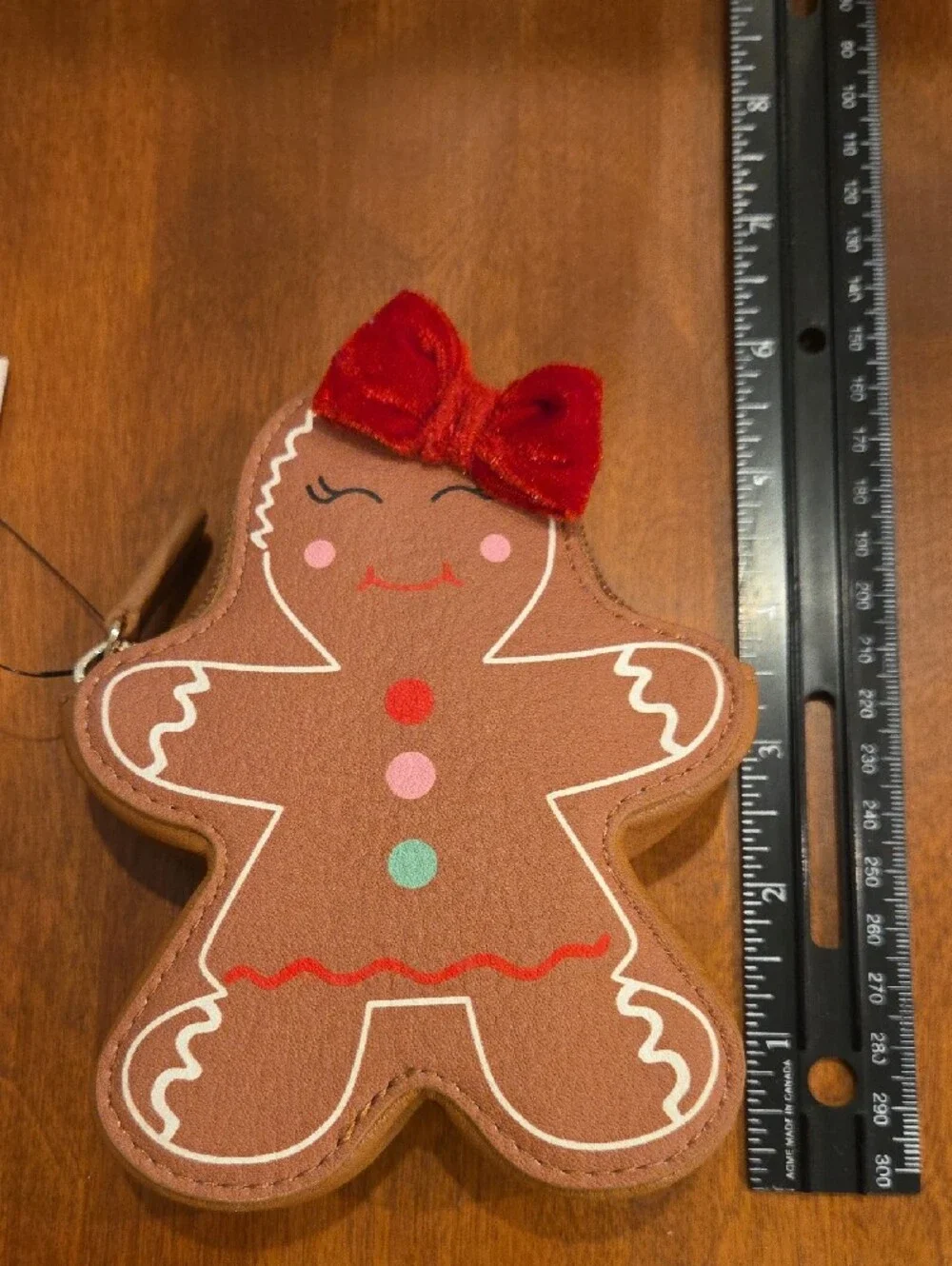 LC Lauren Conrad Brown Gingerbread Girl Coin Purse with Red Bow